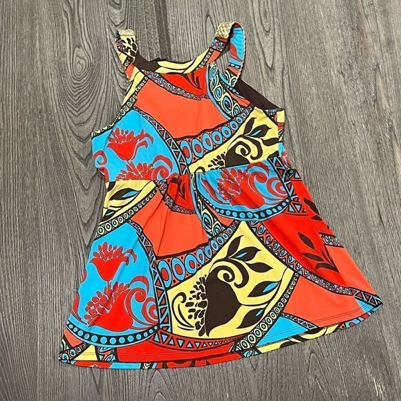 Bisou Bisou Halter Tank Top Floral Print Woven Trim Multicolor Size Large - Picture 3 of 3